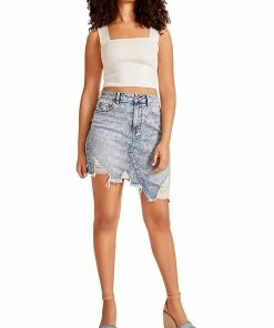 Flash Sale 🔔 Madden Girl Lola 👩 Womens Destroyed Asymmetric Denim 👗 Skirt ⭐