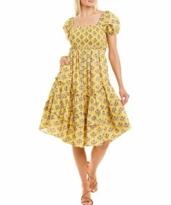 Outlet ✨ women Celina Moon Smocked Midi 👗 Dress 🔔
