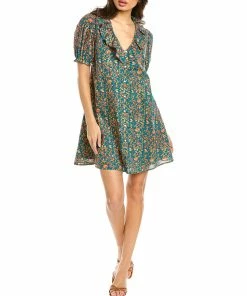 Best Sale ⌛ women Celina Moon Ruffle Neckline Mini 👗 Dress 🧨