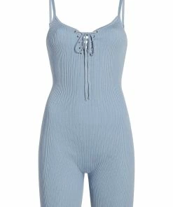 Celina Moon Shop 35 Cheapest ⭐ Madden Girl 👩 Womens Lace-Up Ribbed Romper 🛒