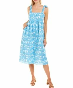 Outlet 🔥 women Celina Moon Tie Shoulder Sleeveless Midi 👗 Dress 👏