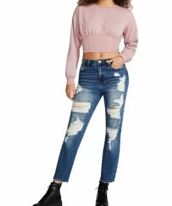 New ⌛ Madden Girl Juniors Clark 👩 Womens Distressed Denim Straight Leg 👖 Jeans 😍